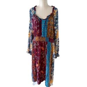 3XL Patchwork Dress Boho Peasant Fairy Whimsigoth Colorful Long Cottagecore Oddi